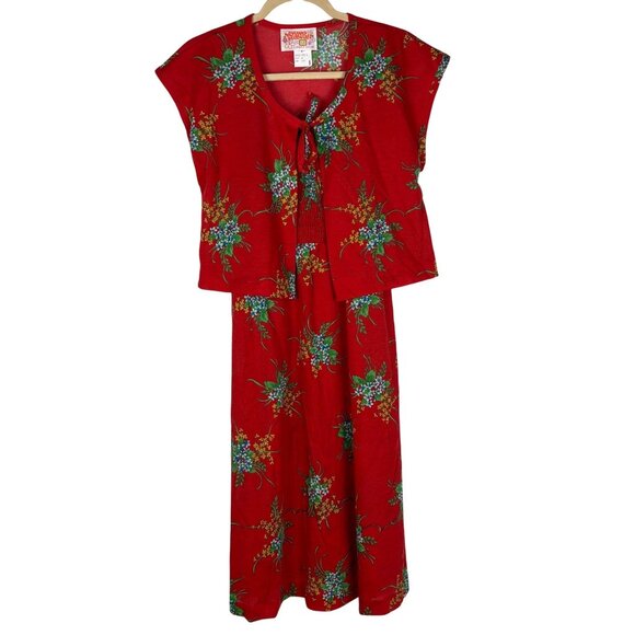 Young Hawaii Liberty House Dresses & Skirts - Vintage 1960's 1970's M S Young Hawaii Liberty House Red Floral Dress & Shrug